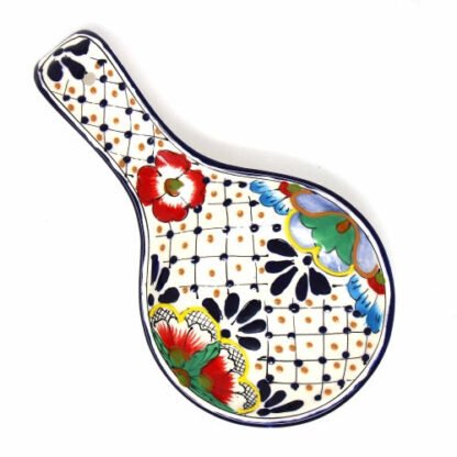 Handmade Pottery Spoon Rest, Dots & Flowers - Encantada - Image 5