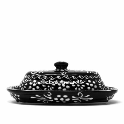 Encantada Handmade Pottery Butter Dish, Black & White - Image 5