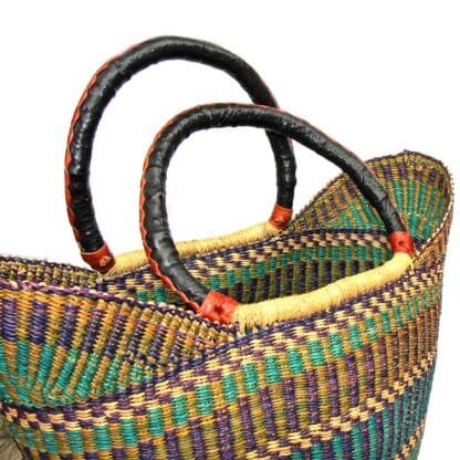 Bolga Tote, Mixed Colors with Leather Handle - 18-inch - Image 10