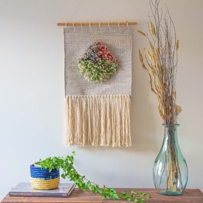 Handwoven Boho Wall Hanging, Neutral with Pop of Color - Image 2