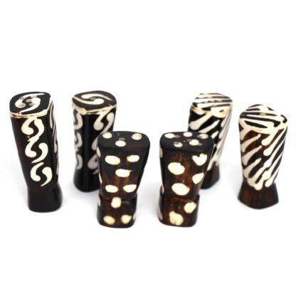 African Natural Bone Salt & Pepper Shakers, Traditional Batik Designs - Image 4