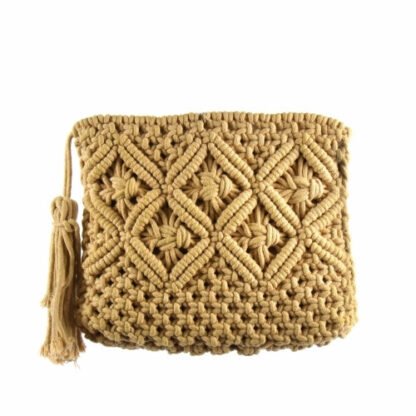 Macrame Clutch with Tassel, Tan - Image 3