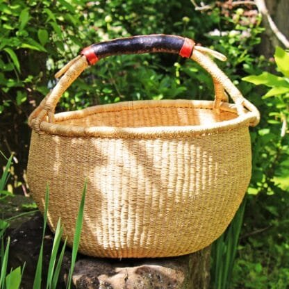 Bolga Market Basket, Extra Large - Natural with Leather Handle - Image 6