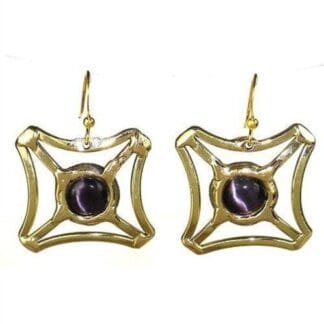 Purple Tiger Eye Square Earrings - Brass Images (E)