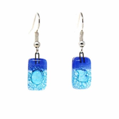 Small Rectangular Glass Earrings - Blue Bubbles - Tili Glass