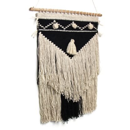 Handwoven Boho Wall Hanging, Charcoal & Cream - Image 3