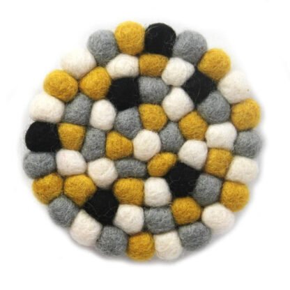 Hand Crafted Felt Ball Coasters from Nepal: 4-pack, Mustard - Global Groove (T) - Image 2