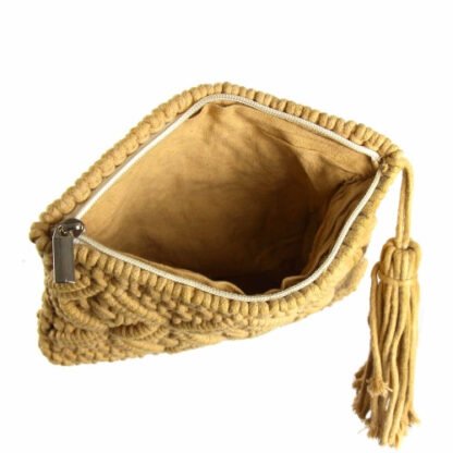 Macrame Clutch with Tassel, Tan - Image 5