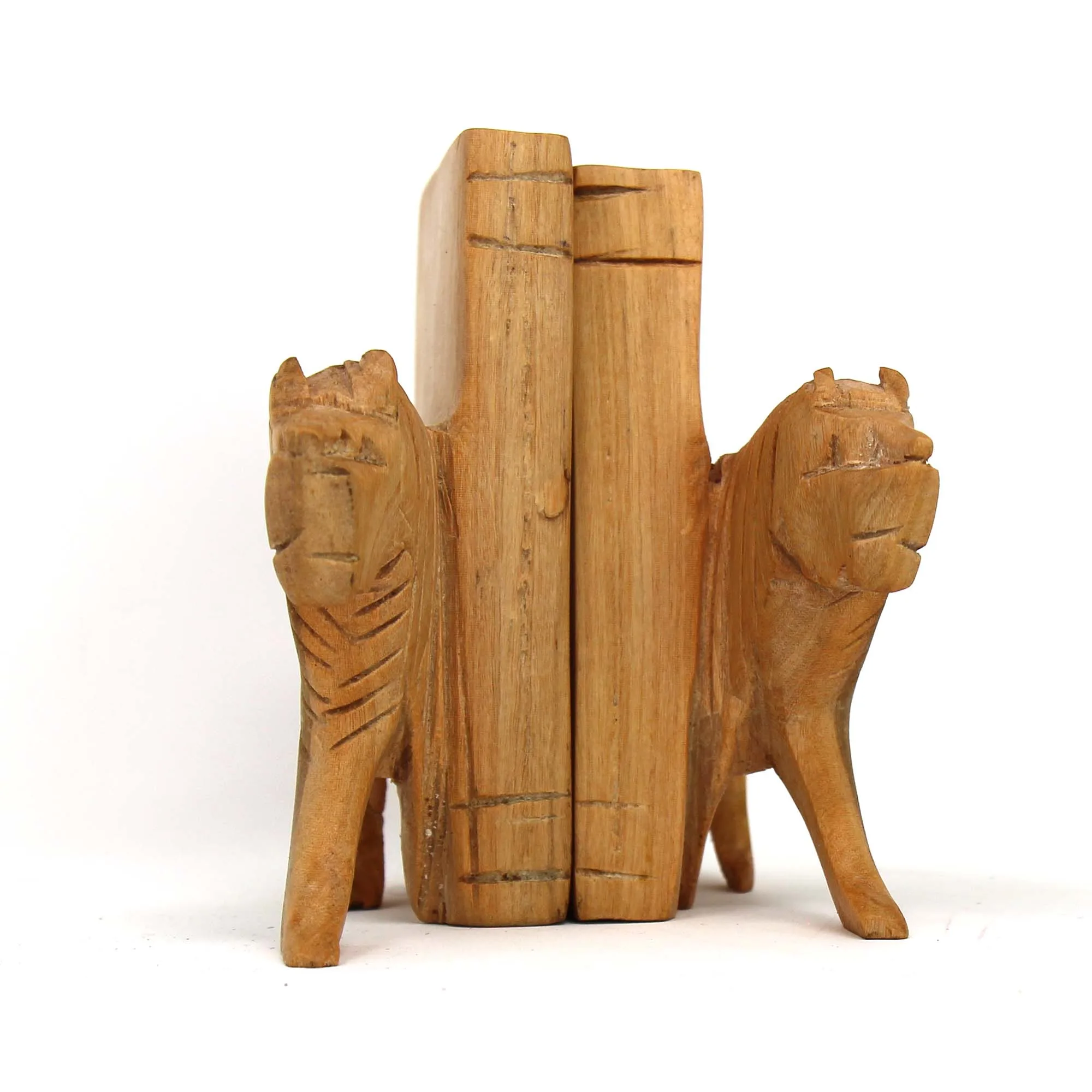 Carved Wood Lion Book Ends, Set of 2 - Image 4