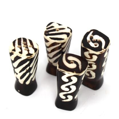 African Natural Bone Salt & Pepper Shakers, Traditional Batik Designs - Image 10