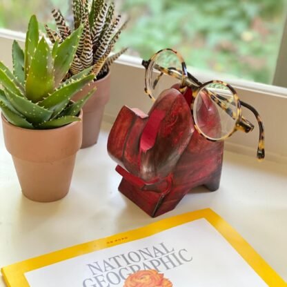 Elephant Eyeglass Stand in Red Wash - Image 4