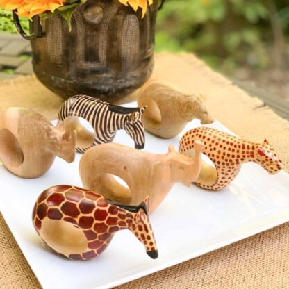 Set of Six Mahogany Wood Animal Napkin Rings - Jedando Handicrafts - Image 6