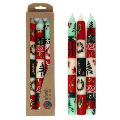 Set of Three Boxed Tall Hand-Painted Candles - Ukhisimui Design - Nobunto