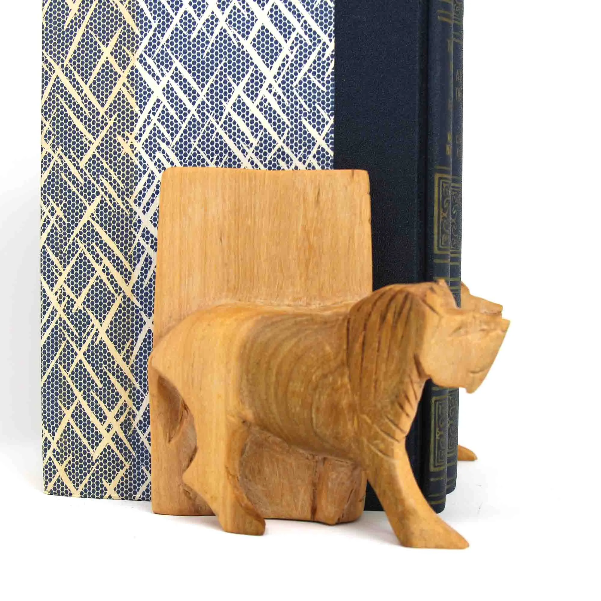 Carved Wood Lion Book Ends, Set of 2 - Image 3