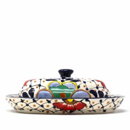 Handmade Pottery Butter Dish, Dots & Flowers - Encantada - Image 5