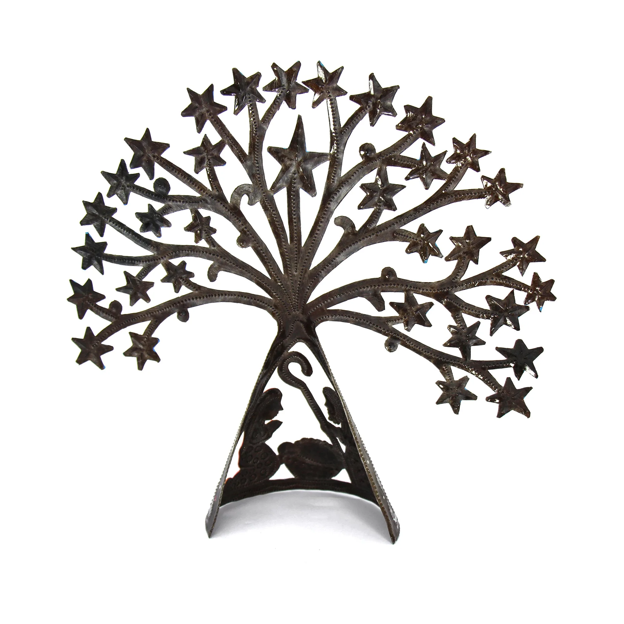 Haitian Metal Drum Tabletop Nativity with Shooting Blue Stars - Image 2