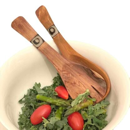 Olive Wood Serving Set, Small with Batik Inlay - Image 5