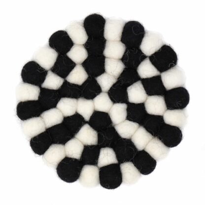 Hand Crafted Felt Ball Trivets from Nepal: Round, Black/White - Global Groove (T) - Image 2