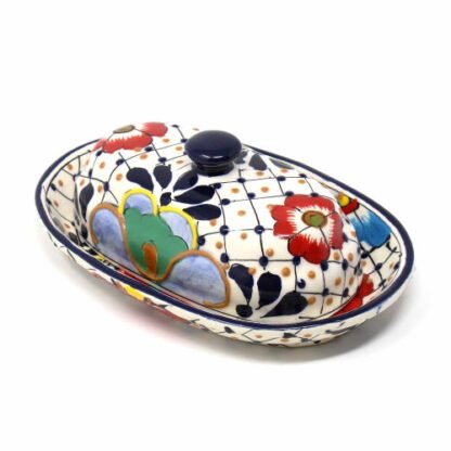 Handmade Pottery Butter Dish, Dots & Flowers - Encantada - Image 2