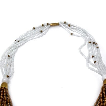 Multistrand Maasai Bead Necklace, White and Gold - Image 7