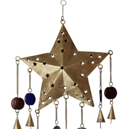 Handcrafted Ornate Star Chime, Recycled Iron and Glass Beads - Image 2