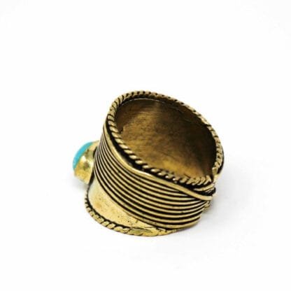 Turquoise Stone Adjustable Brass Ring - Image 3