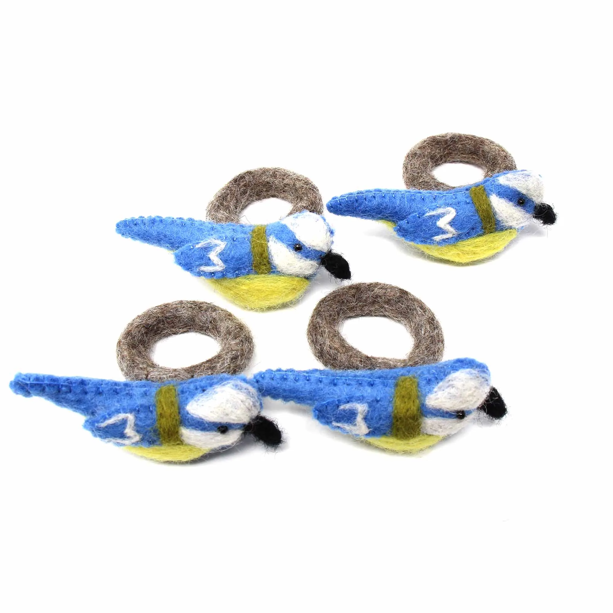 Napkin Rings, Set of 4 Birds - Yellow/Blue - Image 2