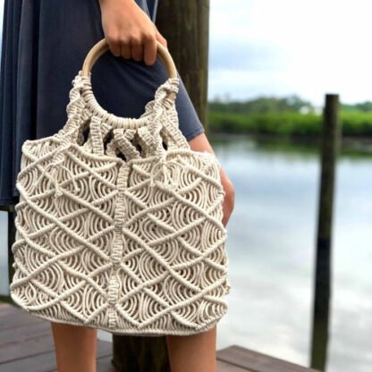 Macrame Bag with Wooden Handle - Image 9