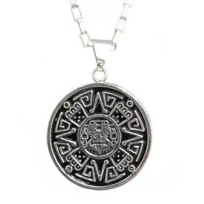 Alpaca Silver Aztec Face Pendant with Chain - Image 8