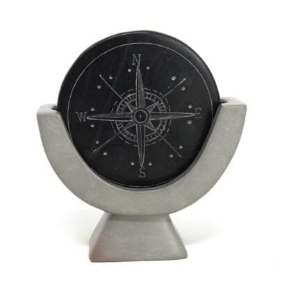 Compass Soapstone Sculpture, Dark Gray Stone - Image 12