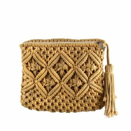 Macrame Clutch with Tassel, Tan - Image 2