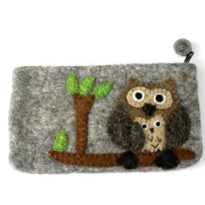 Handmade Tan Felted Owl Clutch - Global Groove (P)