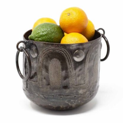 Hammered Metal Container with Round Handles - Croix des Bouquets - Image 3