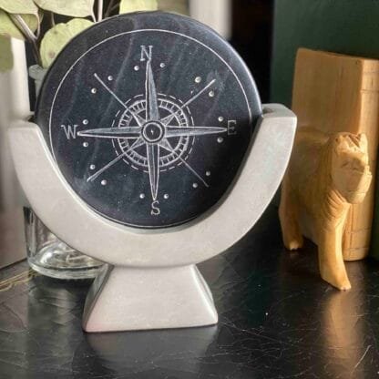 Compass Soapstone Sculpture, Dark Gray Stone - Image 4