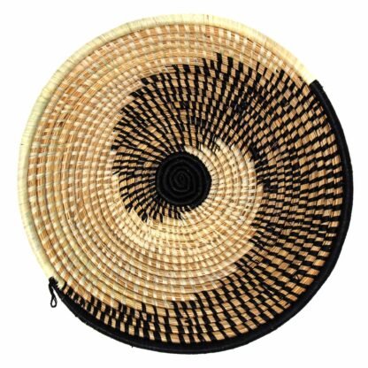 Woven Sisal Fruit Basket, Spiral Pattern in Natural/Black - Image 2