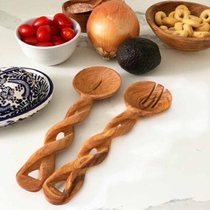 8-Inch Hand-Carved Kenyan Salad Serving Set - Jedando Handicrafts - Image 2