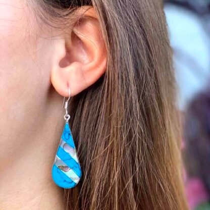 Abalone & Turquoise Striped Teardrop Earrings - Image 2