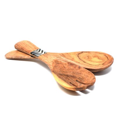 Olive Wood Serving Set, Small with Batik Inlay - Image 2