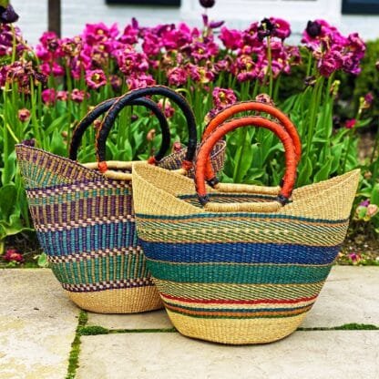 Bolga Tote, Mixed Colors with Leather Handle - 18-inch - Image 2