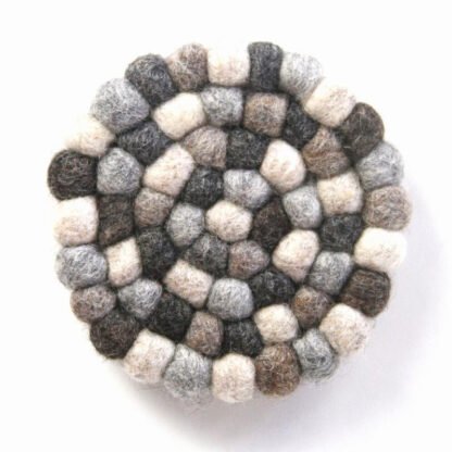 Hand Crafted Felt Ball Coasters from Nepal: 4-pack, Multicolor Greys - Global Groove (T) - Image 2