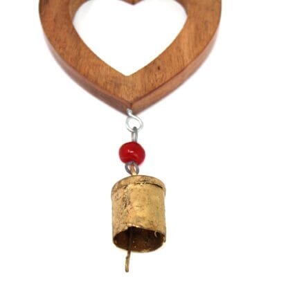 Handcrafted Wood Heart Chime with Iron Bell - Image 4