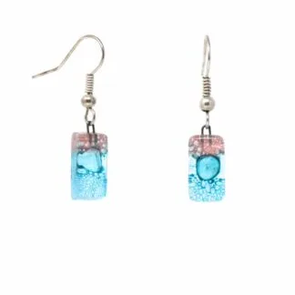Pink and Blue Bubble Small Glass Earrings - Tili Glass