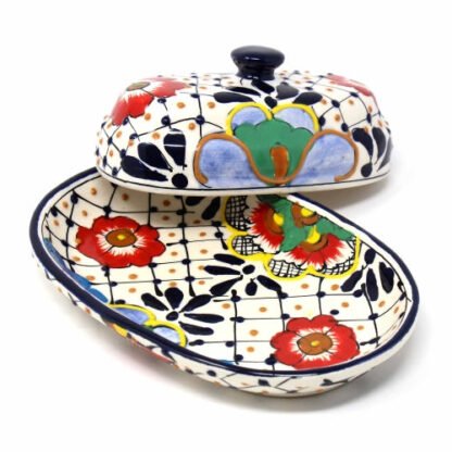 Handmade Pottery Butter Dish, Dots & Flowers - Encantada - Image 3