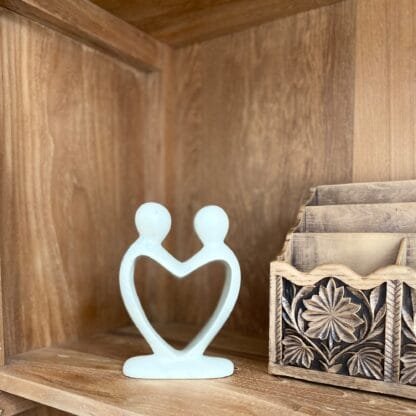 Handcrafted Soapstone Lover's Heart Sculpture in White - Smolart - Image 3