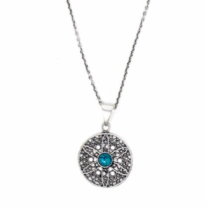 Jali Floral Turquoise Pendant Brass Necklace - Image 9