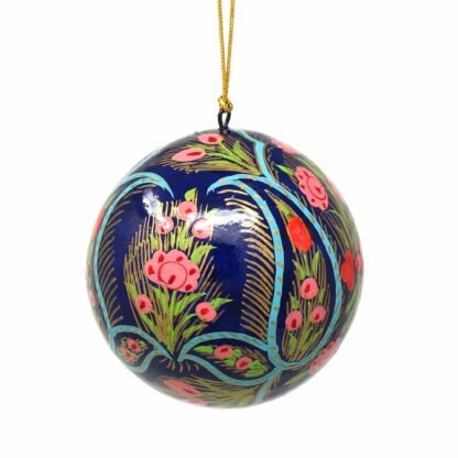 Handpainted Ornaments, Coral & Blue Floral - Pack of 3 - Image 3