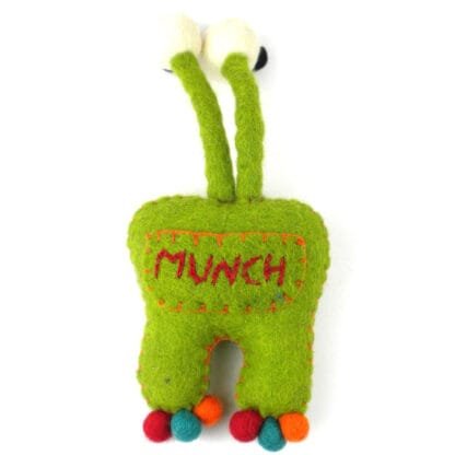 Hand Felted Green Tooth Monster with Bug Eyes - Global Groove - Image 2