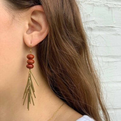 Earrings: Red Jasper and Metal Fringe - Starfish Project - Image 2