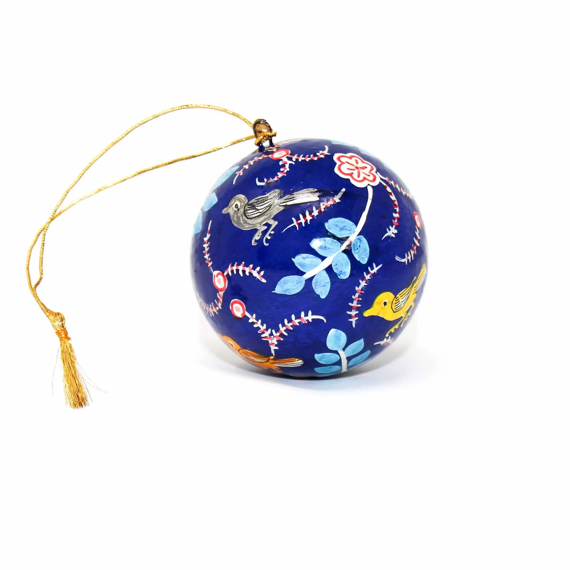 Handpainted Ornament Birds and Flowers, Blue - Pack of 3 - Image 2