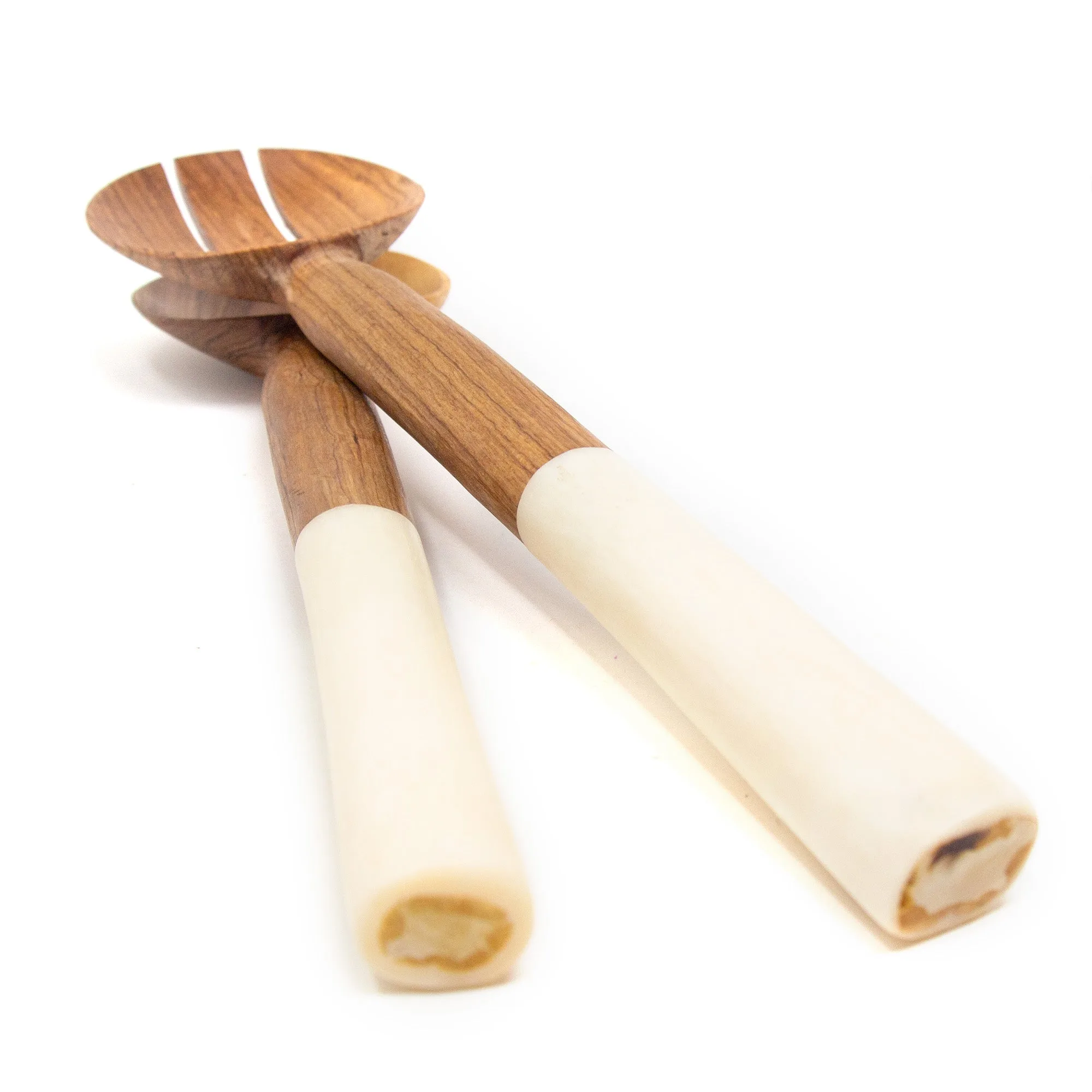 Olive Wood Salad Servers with White Bone - Image 4